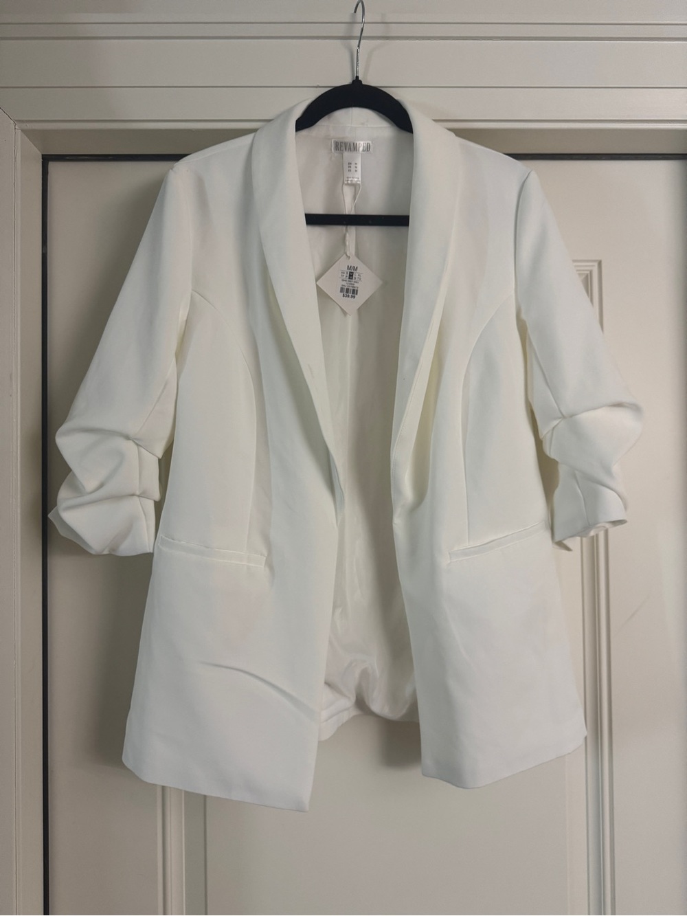 White Open-Front Shawl Collar Blazer
